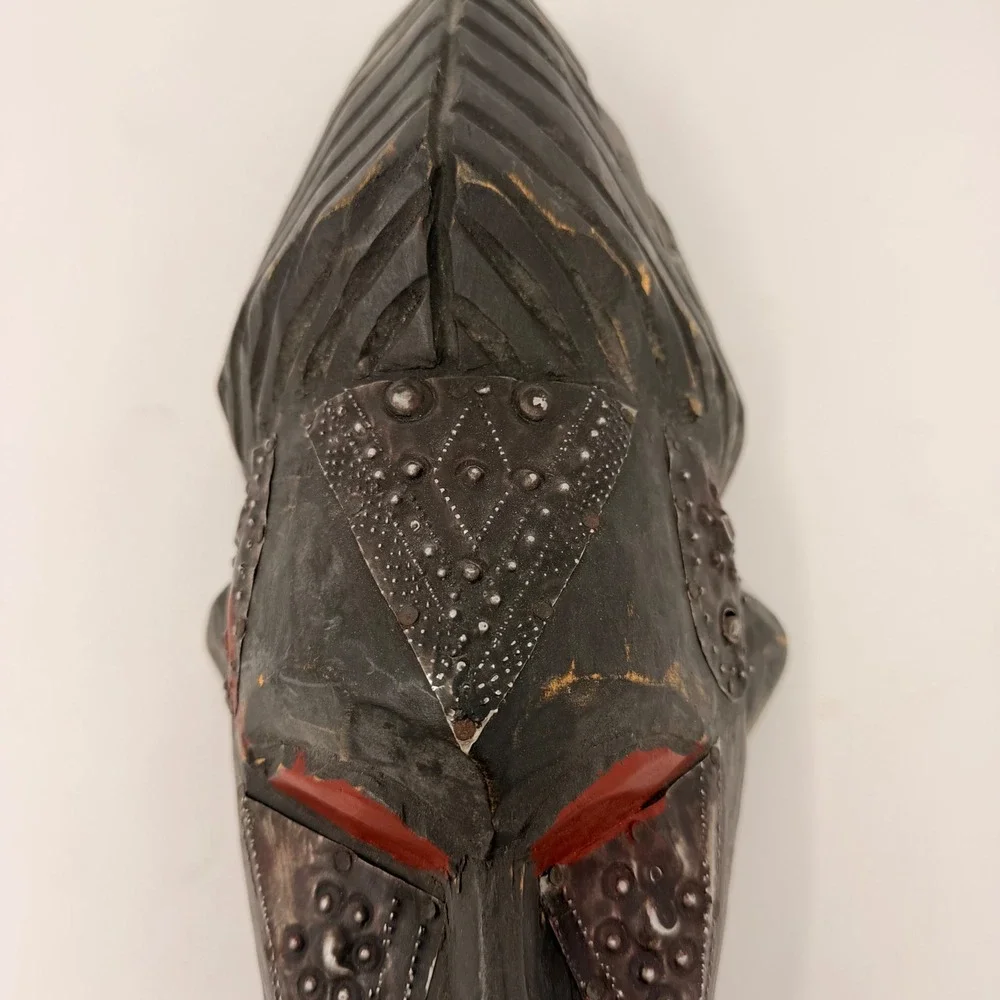 Vintage Marka Mali Tribal Mask Hand Carved Wood Brass Metal African Art‎ 14